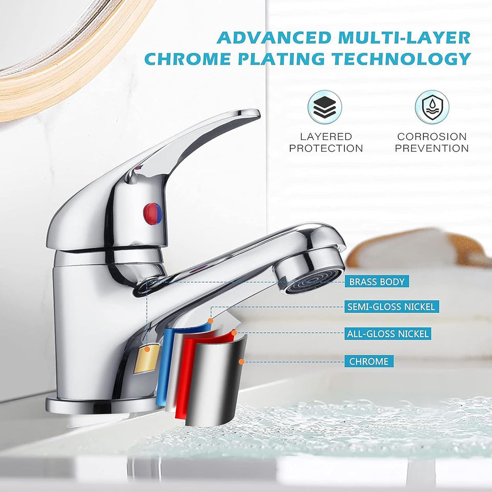 FIVET Chrome Sink Faucet – Mono Mixer Tap with Pop-Up Waste Single Lever Design