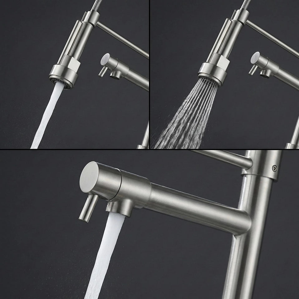 FIVET Pull-Out Kitchen Mixer Tap – Brushed Nickle Dual Function Sink Faucet