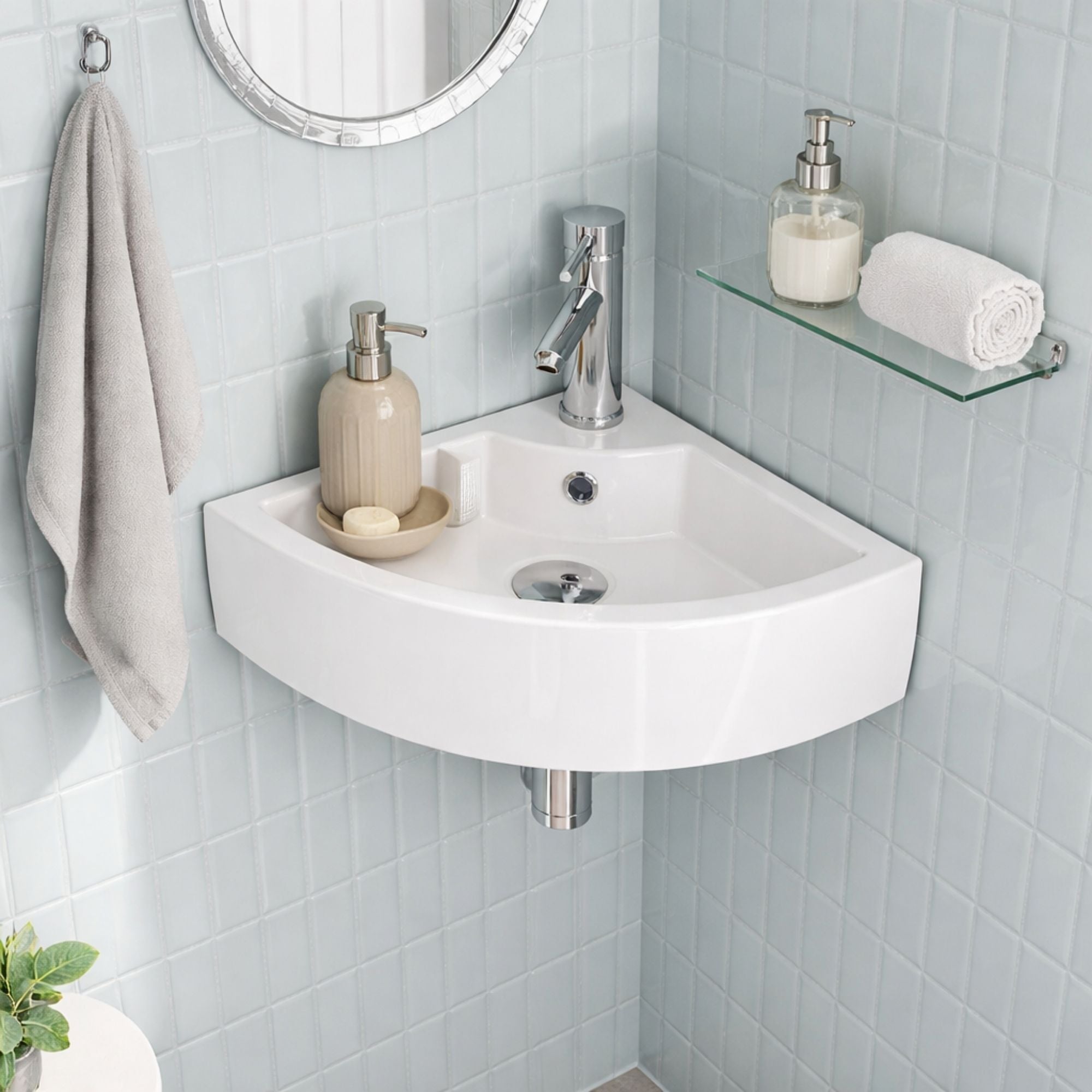 FIVET Corner Wall Mounted Basin – 320mm Triangle Cloakroom Sink Compact Design