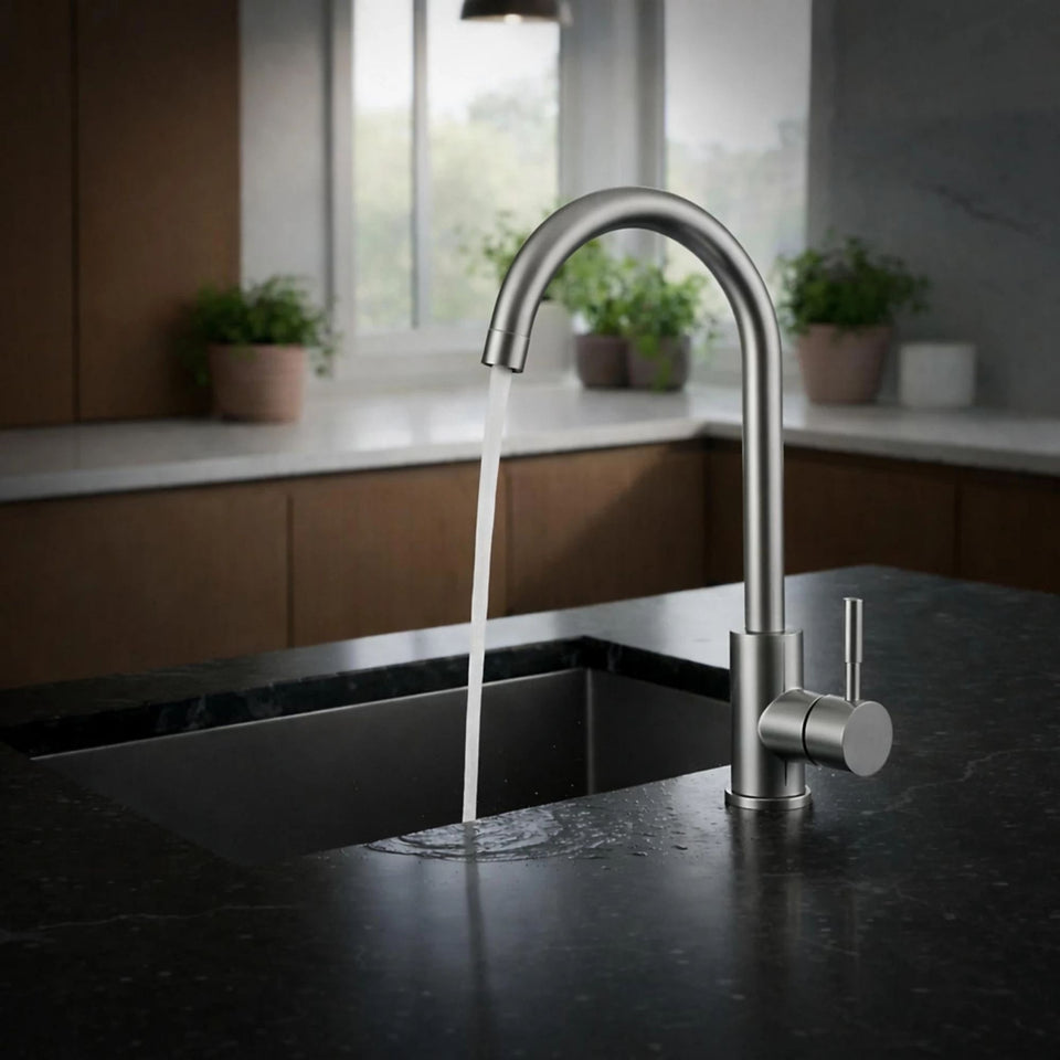 FIVET 1 Hole Kitchen Mixer Tap – Stainless Steel High Arc Swivel Basin Faucet