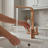 FIVET Kitchen Mixer Tap Brushed Bronze – Dual Handle High Arc Rotating Sink Faucet