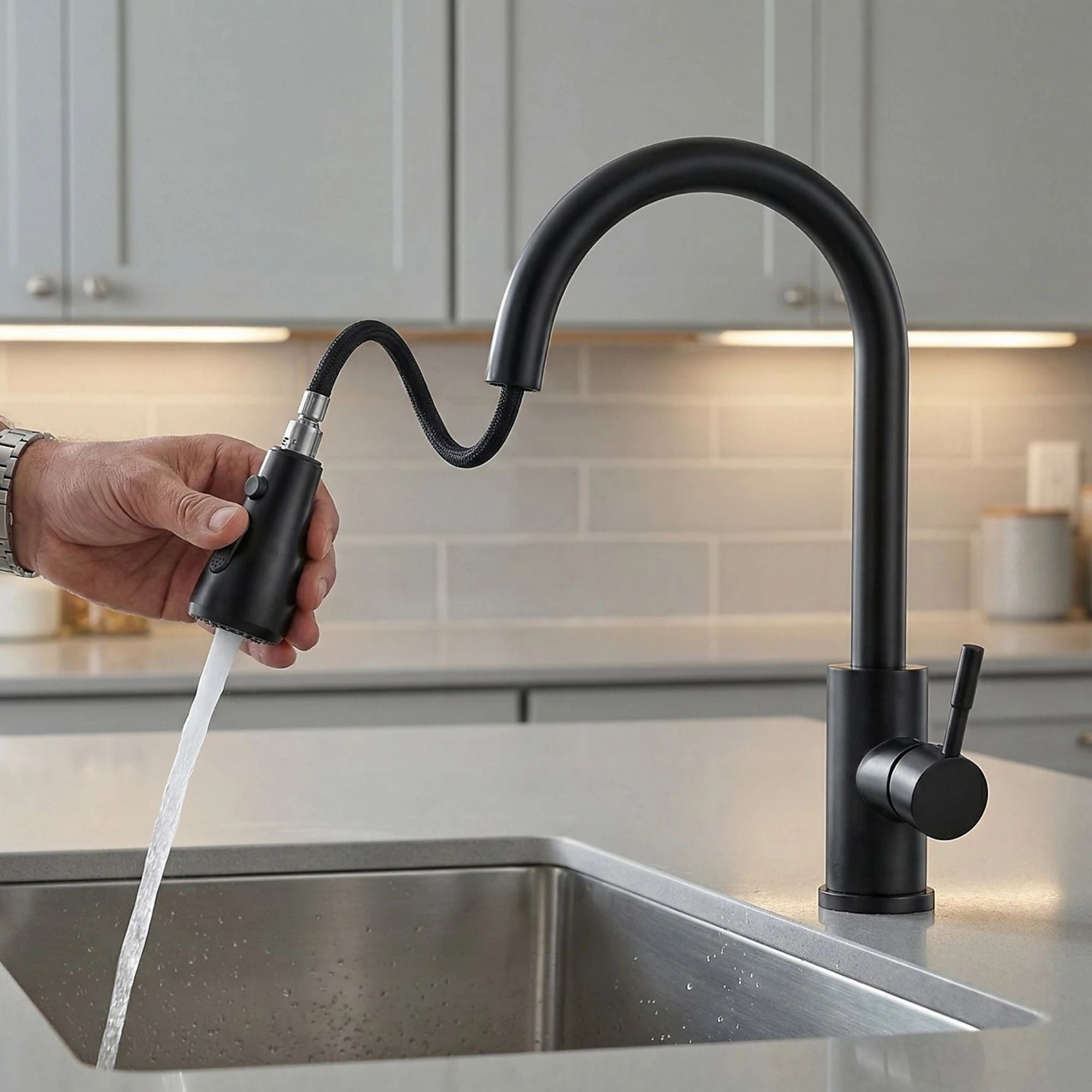 FIVET Matte Black Pull-Out Kitchen Mixer Tap – 360° Swivel Faucet