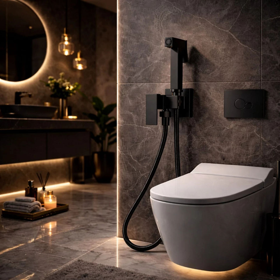 FIVET Matte Black Bidet Shower Set with Mixer – Handheld Toilet Sprayer