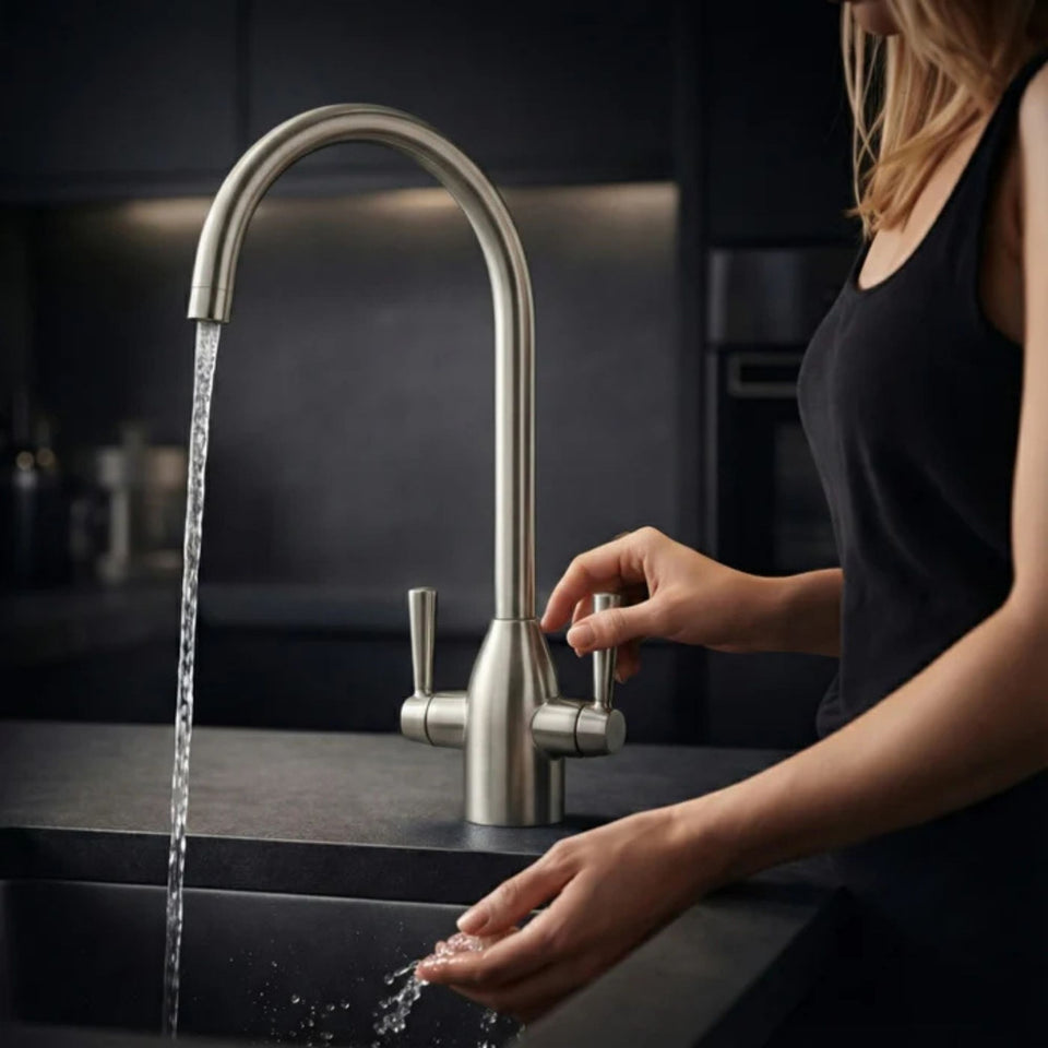 FIVET Brushed Nickel Kitchen Mixer Tap – 360 Swivel Dual Lever Basin Faucet