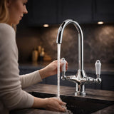 FIVET Chrome Kitchen Mixer Tap with 360° Swivel Spout – Twin Lever Sink Faucet