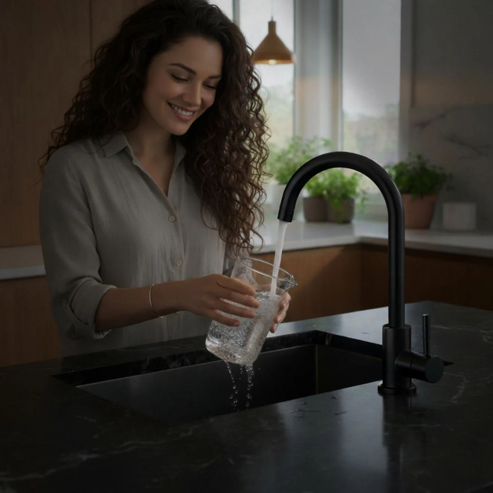 FIVET 1 Hole Kitchen Mixer Tap – Matte Black High Arc Swivel Basin Faucet