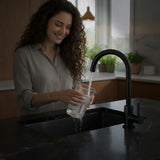 FIVET 1 Hole Kitchen Mixer Tap – Matte Black High Arc Swivel Basin Faucet
