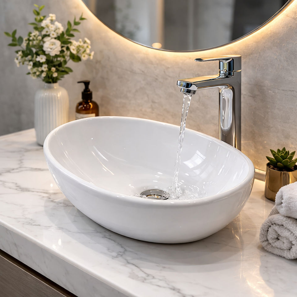 FIVET Ceramic Bathroom Basin – White 410x335mm Countertop Vessel Sink