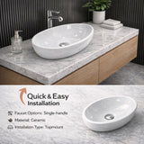 FIVET Ceramic Bathroom Basin – White 410x335mm Countertop Vessel Sink