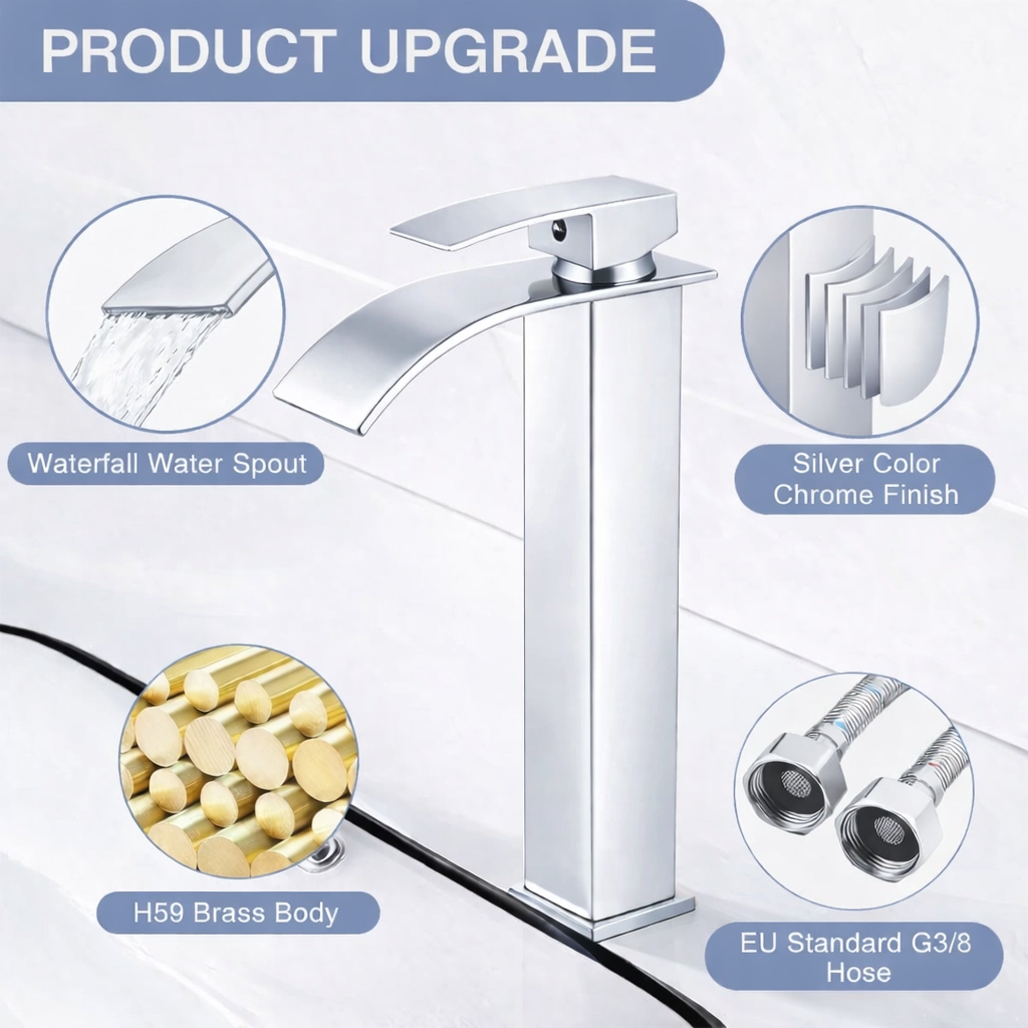 FIVET Tall Basin Mixer Tap Chrome – Waterfall Single Lever Bathroom Sink Faucet