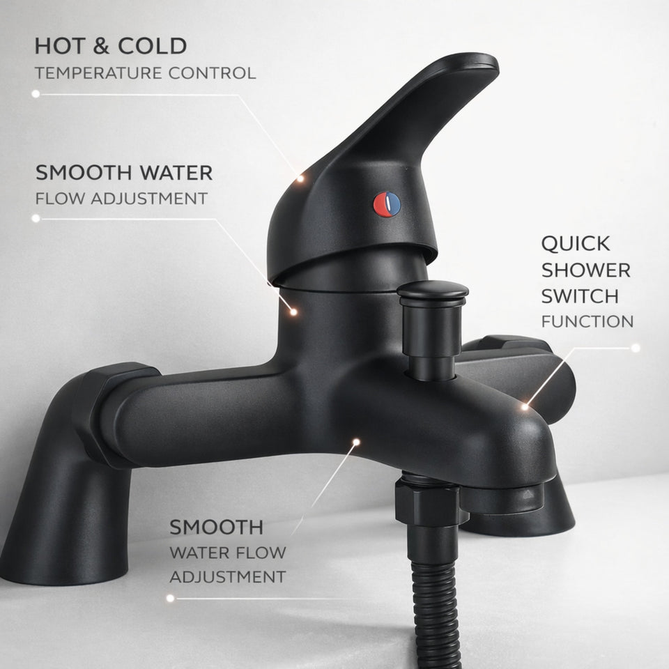 FIVET Deck Mounted Bath Mixer Tap – Matte Black Bath Filler with Handheld Shower Spray
