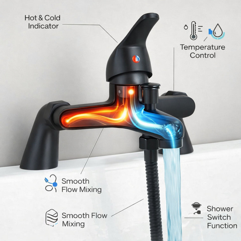 FIVET Deck Mounted Bath Mixer Tap – Matte Black Bath Filler with Handheld Shower Spray