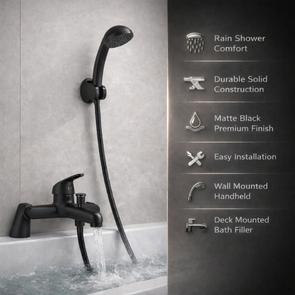 FIVET Deck Mounted Bath Mixer Tap – Matte Black Bath Filler with Handheld Shower Spray