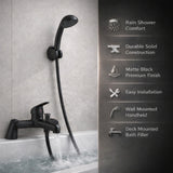 FIVET Deck Mounted Bath Mixer Tap – Matte Black Bath Filler with Handheld Shower Spray