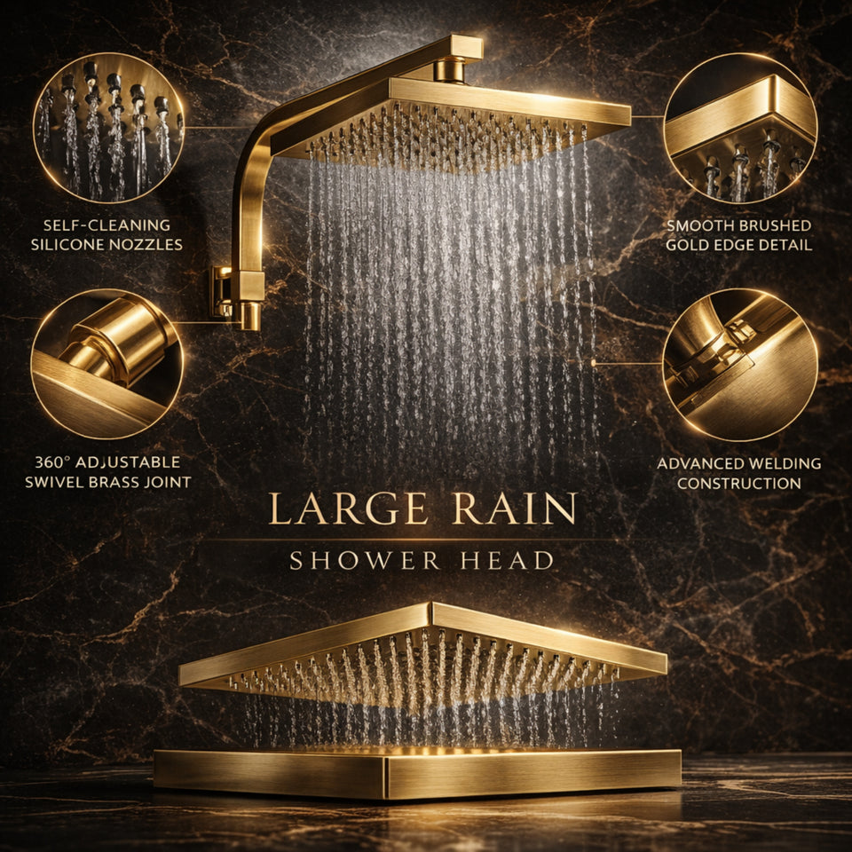 FIVET 3 Way Thermostatic Shower Set – Gold Dual Control Rainfall, Handheld & Tub Spout