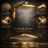 FIVET 3 Way Thermostatic Shower Set – Gold Dual Control Rainfall, Handheld & Tub Spout
