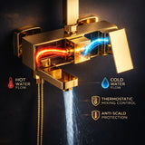 FIVET 3 Way Thermostatic Shower Set – Gold Dual Control Rainfall, Handheld & Tub Spout