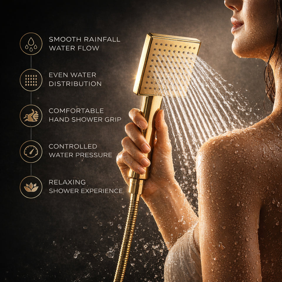 FIVET 3 Way Thermostatic Shower Set – Gold Dual Control Rainfall, Handheld & Tub Spout