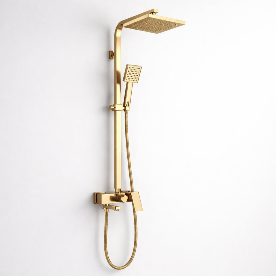 FIVET 3 Way Thermostatic Shower Set – Gold Dual Control Rainfall, Handheld & Tub Spout