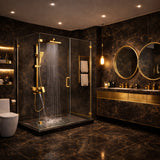 FIVET 3 Way Thermostatic Shower Set – Gold Dual Control Rainfall, Handheld & Tub Spout