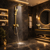 FIVET 3 Way Thermostatic Shower Set – Gold Dual Control Rainfall, Handheld & Tub Spout