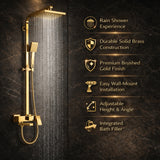 FIVET 3 Way Thermostatic Shower Set – Gold Dual Control Rainfall, Handheld & Tub Spout