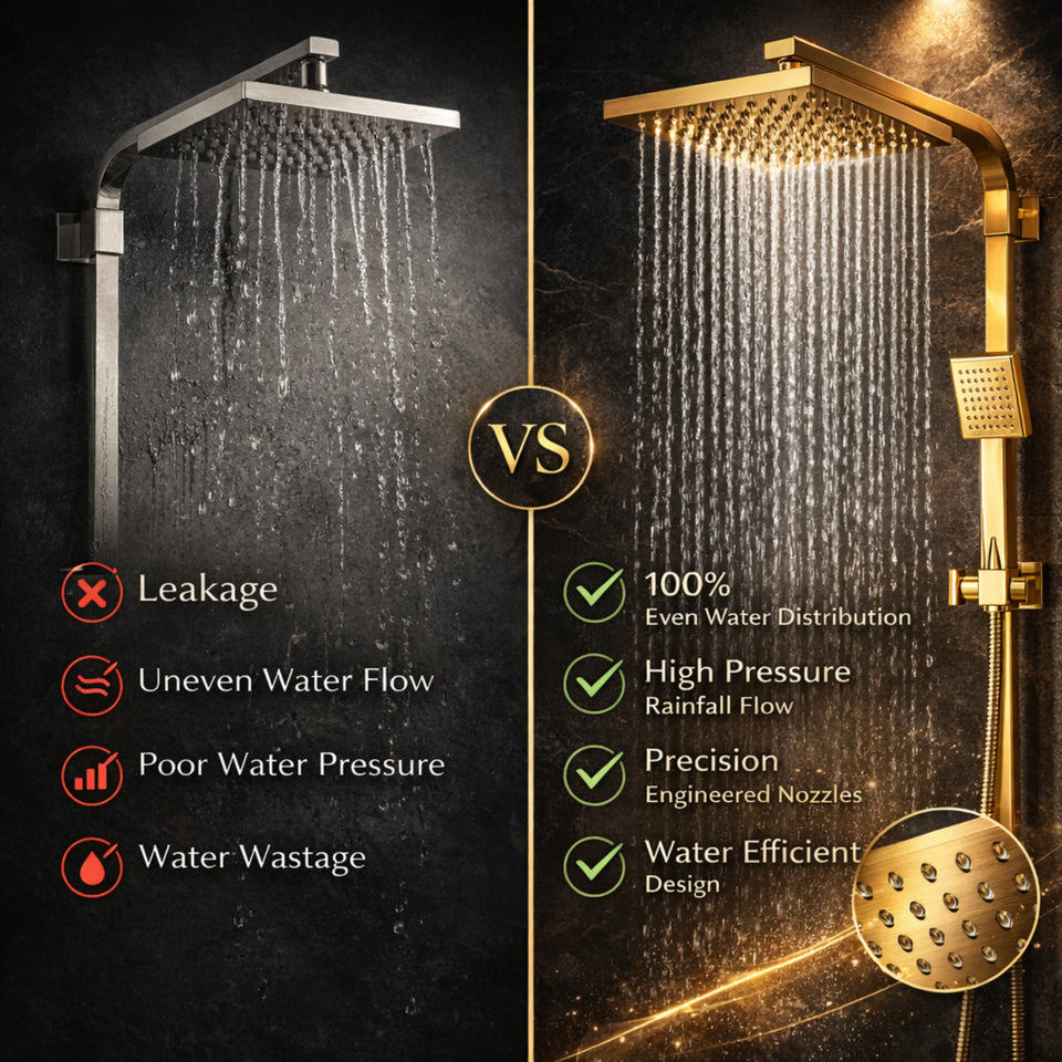 FIVET 3 Way Thermostatic Shower Set – Gold Dual Control Rainfall, Handheld & Tub Spout
