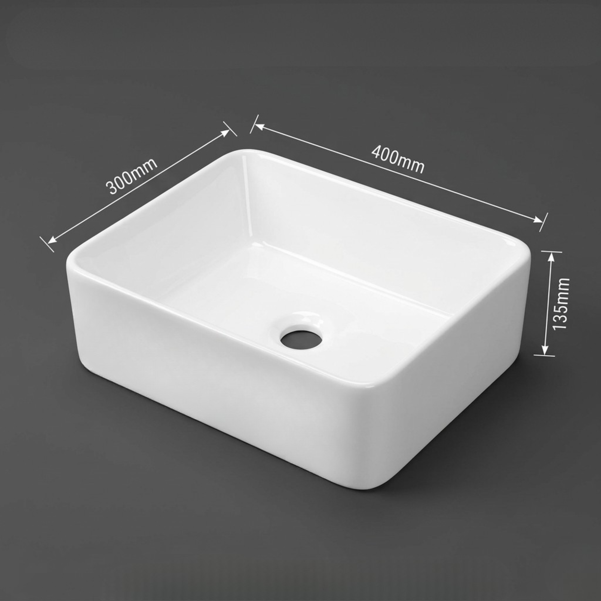 FIVET White Ceramic Rectangular Basin – 400x300mm Countertop Vessel Sink