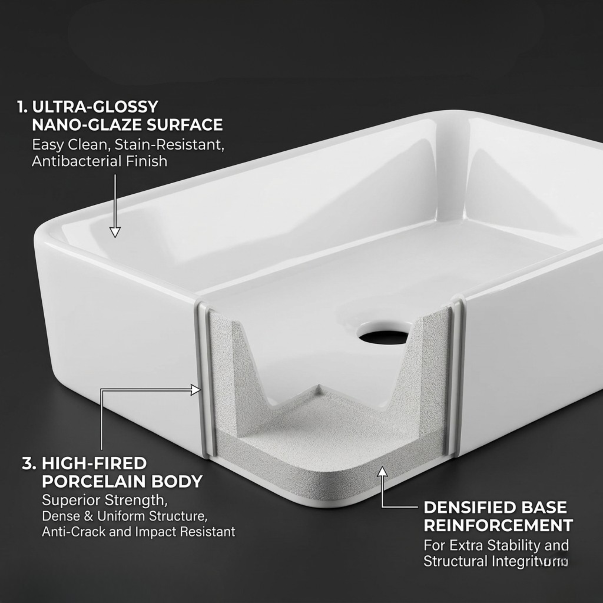 FIVET White Ceramic Rectangular Basin – 400x300mm Countertop Vessel Sink