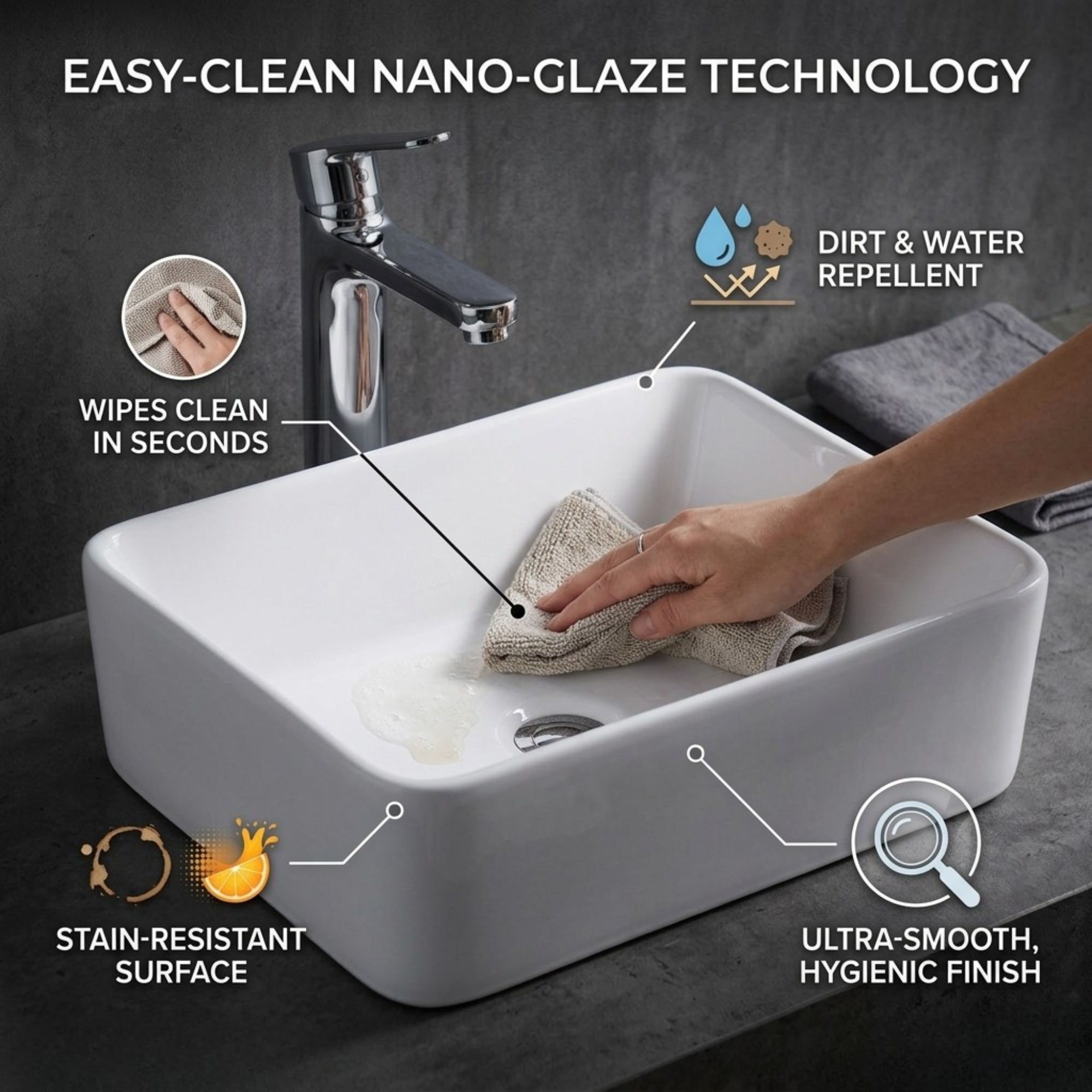 FIVET White Ceramic Rectangular Basin – 400x300mm Countertop Vessel Sink
