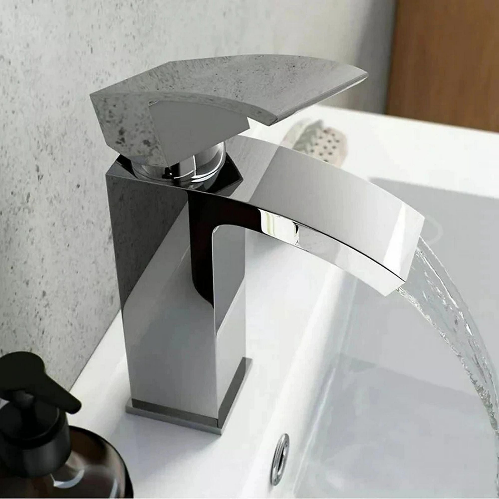 FIVET Square Waterfall Basin Mixer Tap – Chrome Single Lever Faucet with Pop-Up Waste