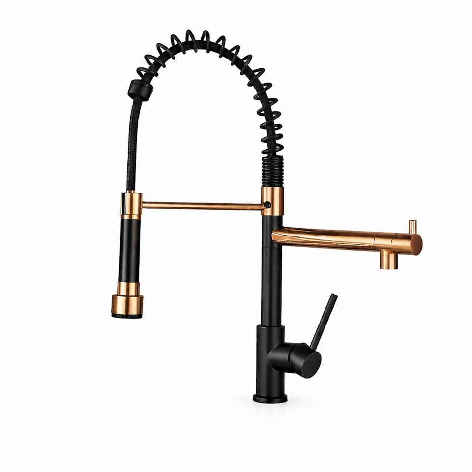 FIVET Pull-Out Kitchen Mixer Tap – Black & Rose Dual Function Sink Faucet