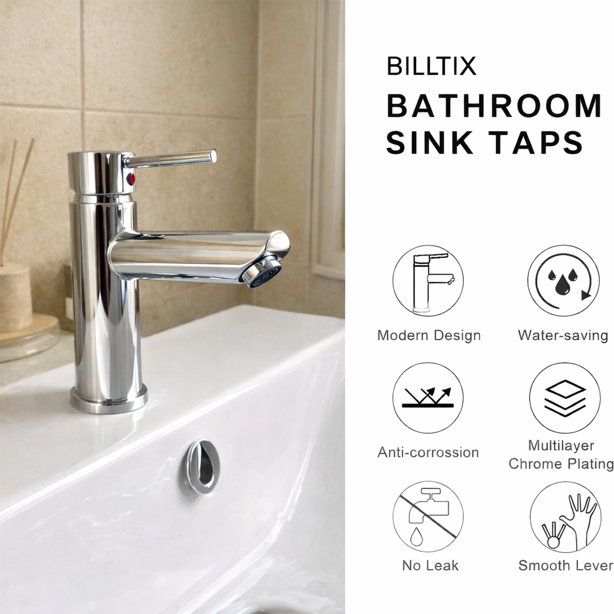 FIVET Chrome Sink Faucet – Basin Mixer Tap Single Lever with Pop-Up Waste Drain