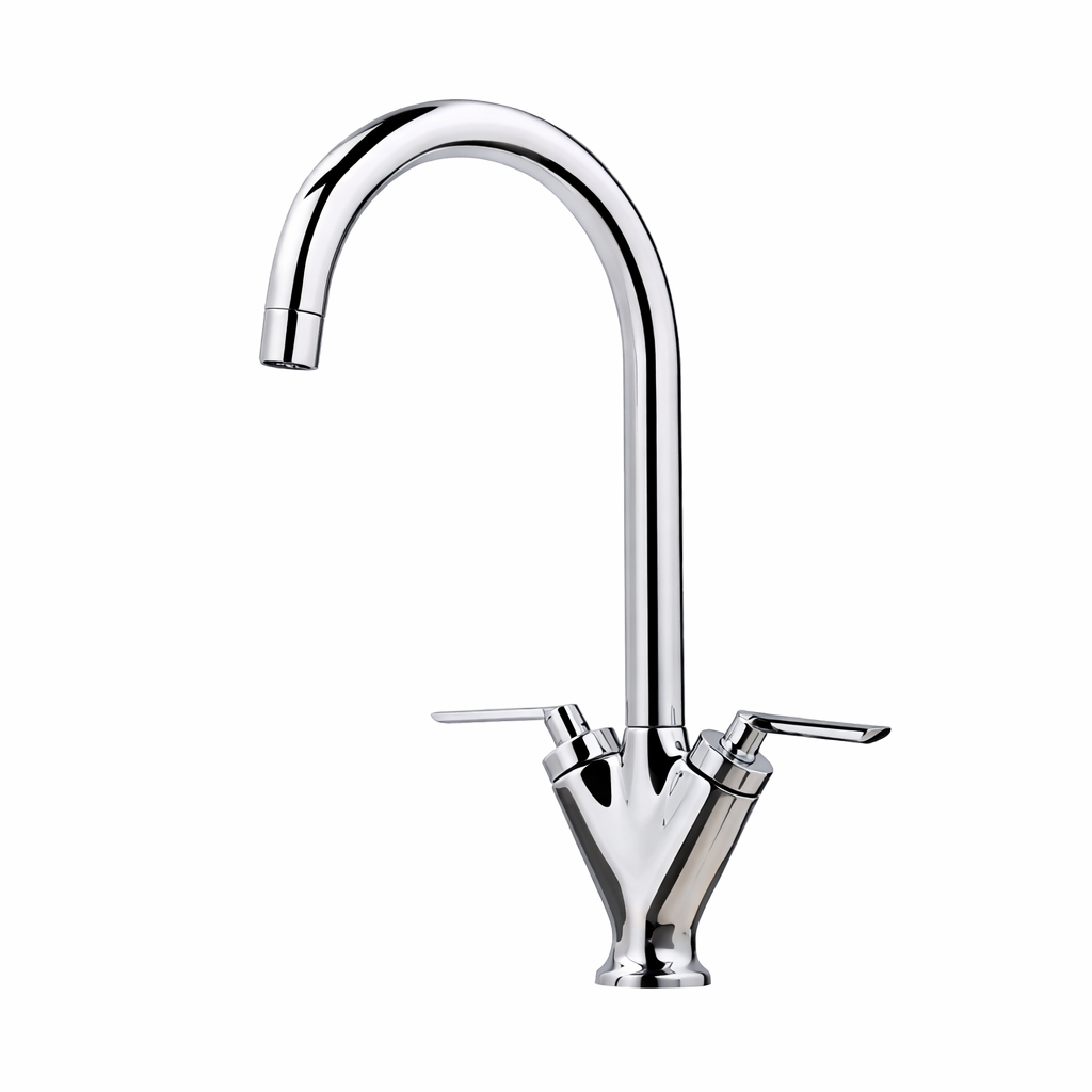 FIVET Chrome Kitchen Mixer Tap – Dual Lever Sink Faucet with Swivel Spout