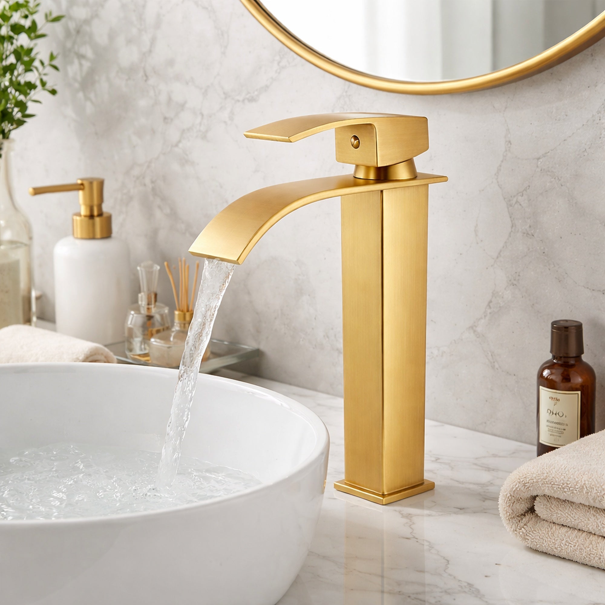 FIVET Tall Basin Mixer Tap Brass – Waterfall Single Lever Bathroom Sink Faucet
