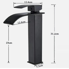 FIVET Tall Basin Mixer Tap Black – Waterfall Single Lever Bathroom Sink Faucet