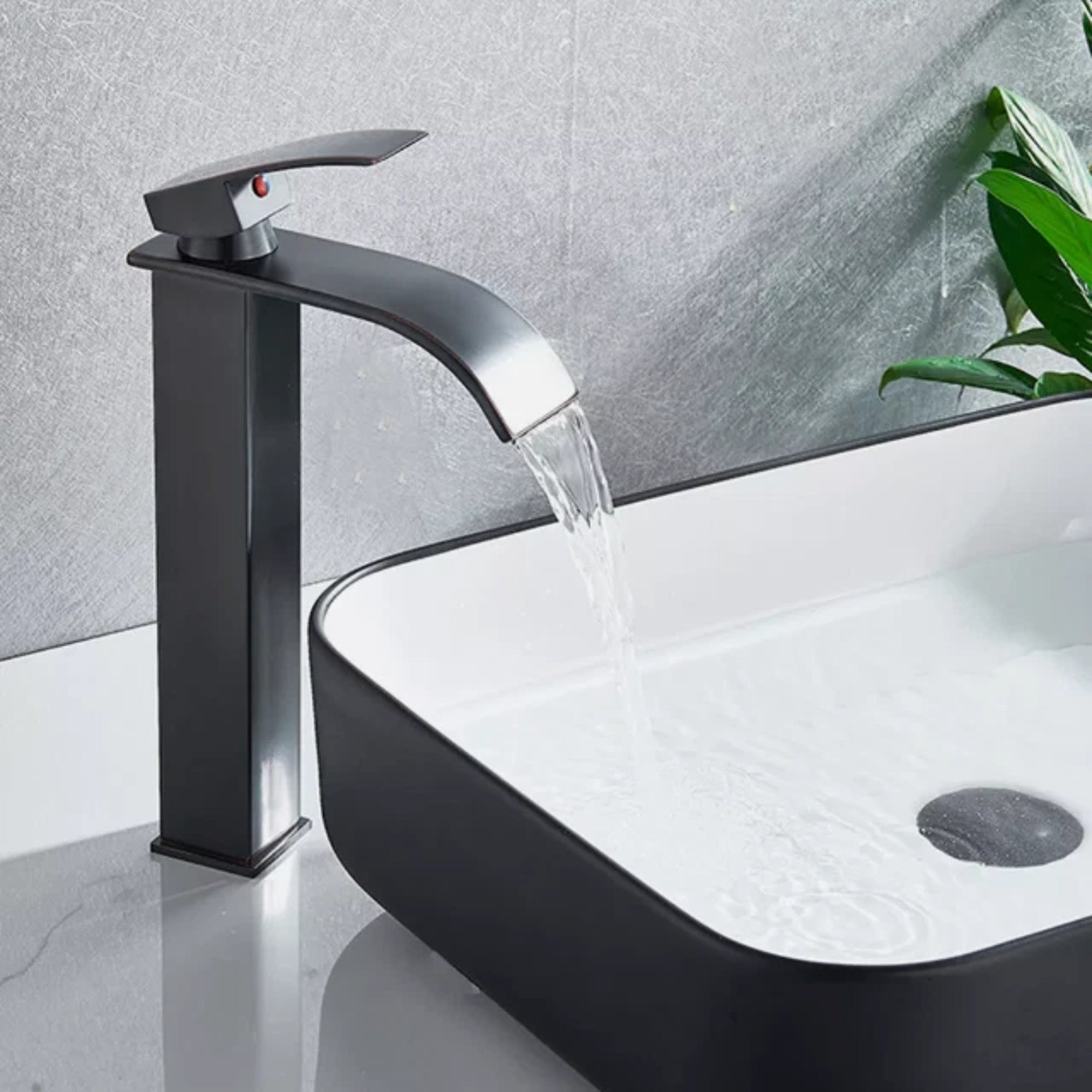 FIVET Tall Basin Mixer Tap Black – Waterfall Single Lever Bathroom Sink Faucet
