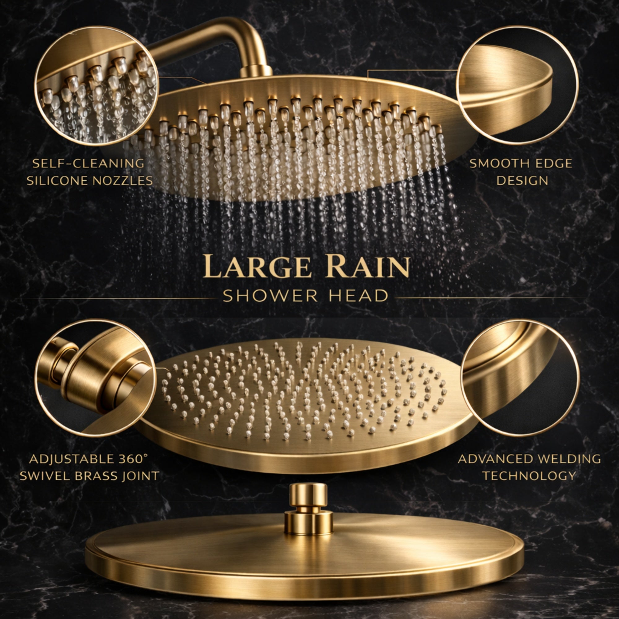 FIVET Thermostatic Shower System 2 Way – Brushed Gold Rainfall Head & Handheld Mixer Set