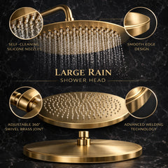 FIVET Thermostatic Shower System 2 Way – Brushed Gold Rainfall Head & Handheld Mixer Set