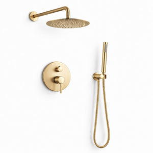 FIVET Thermostatic Shower System 2 Way – Brushed Gold Rainfall Head & Handheld Mixer Set