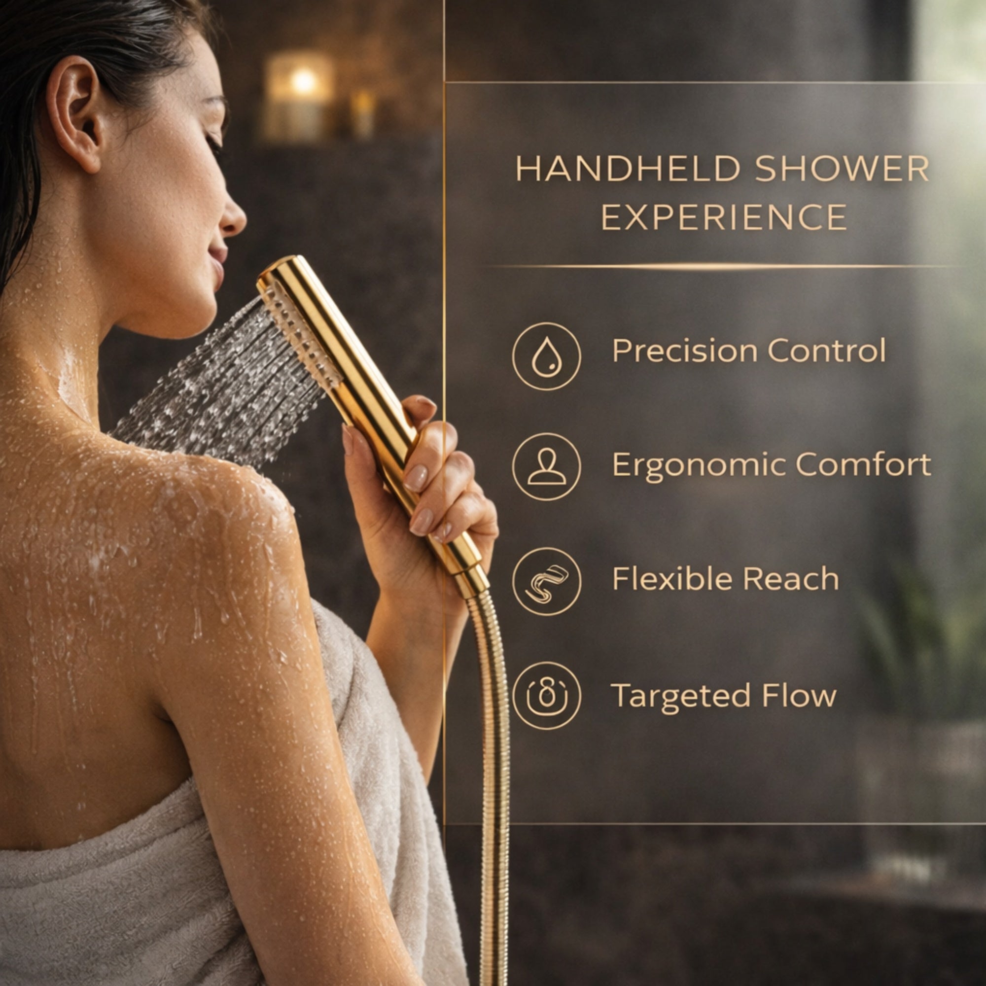 FIVET Thermostatic Shower System 2 Way – Brushed Gold Rainfall Head & Handheld Mixer Set