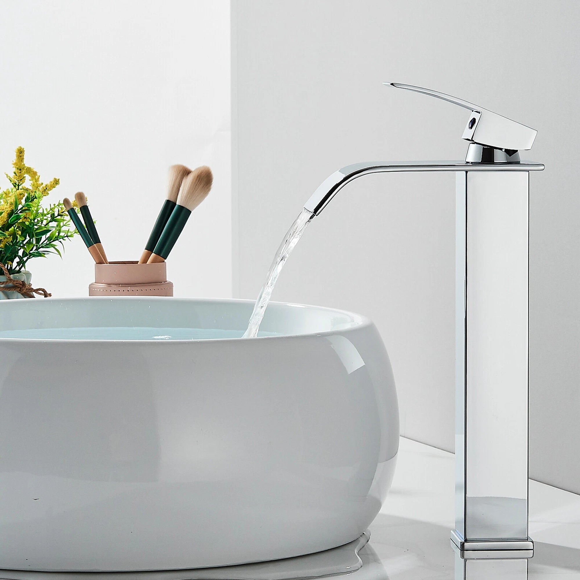 FIVET Tall Basin Mixer Tap Chrome – Waterfall Single Lever Bathroom Sink Faucet